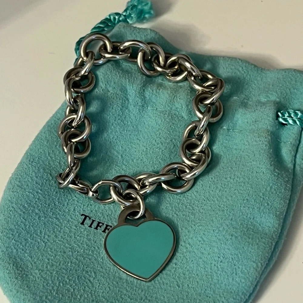 Tiffany & Co. Silver Charm Bracelet with Turquoise Heart Charm